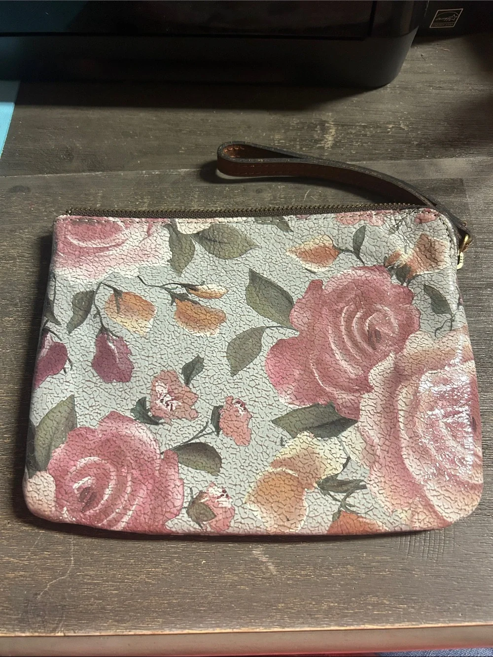 Floral Rose Print Wristlet Pouch - Patricia Nash Leather